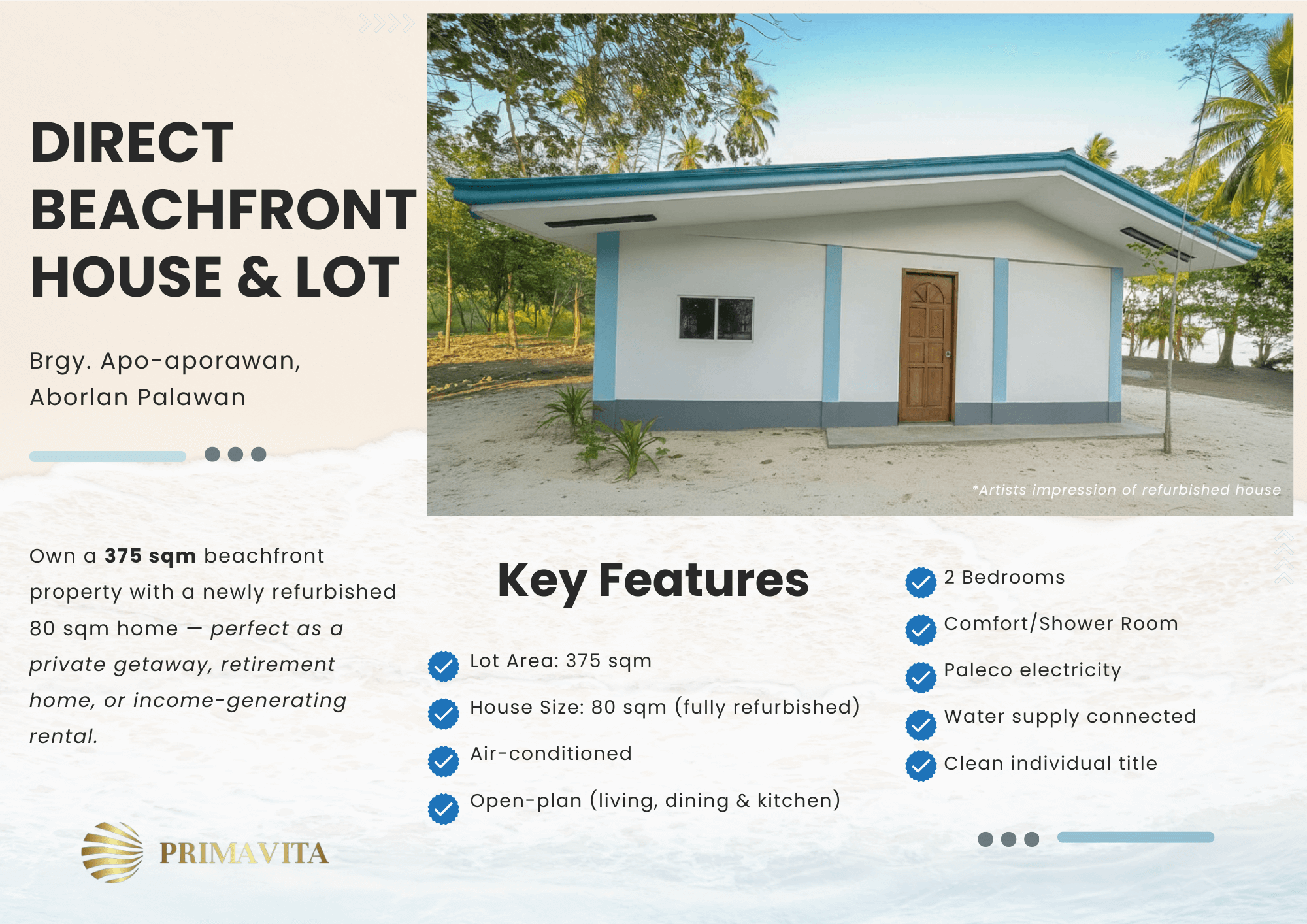 Beachfront House and Lot Property For Sale in Palawan near Puerto Princesa